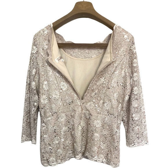 SZ 10•NWT•VINTAGE•TRADITION•SAND COLOUR SEQUIN ZIP UP ELEGANT TOP• - Picture 5 of 7